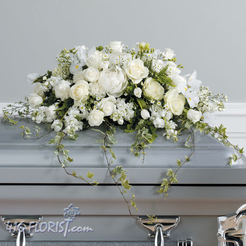 Pure White Casket Spray c2369 | Funeral Flower Arrangements