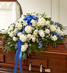 Blue flower arrangement for Sympathy and Funeral- ProFuneralFlowers.com